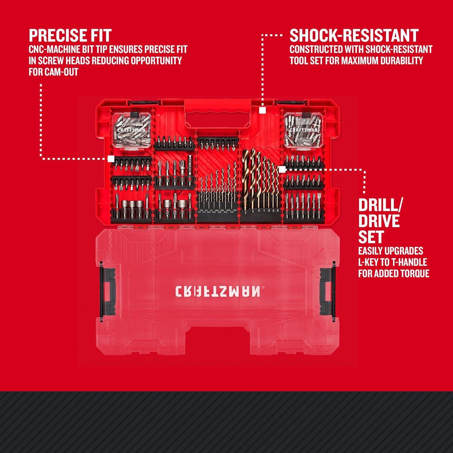 image:imageCRAFTSMAN 140 Pc Impact Driver Bit Set Steel Black Oxide Coated Impact Drill Bit Set Precision Machined Tips CMAF140SET