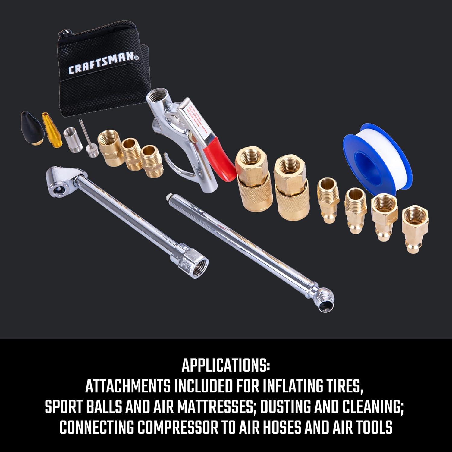 image:imageCRAFTSMAN 18Piece Air Compressor Accessory Kit Includes Blow Gun Tire Inflator Brass Fittings and Storage Bag