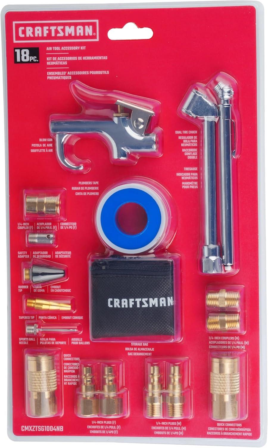 image:imageCRAFTSMAN 18Piece Air Compressor Accessory Kit Includes Blow Gun Tire Inflator Brass Fittings and Storage Bag