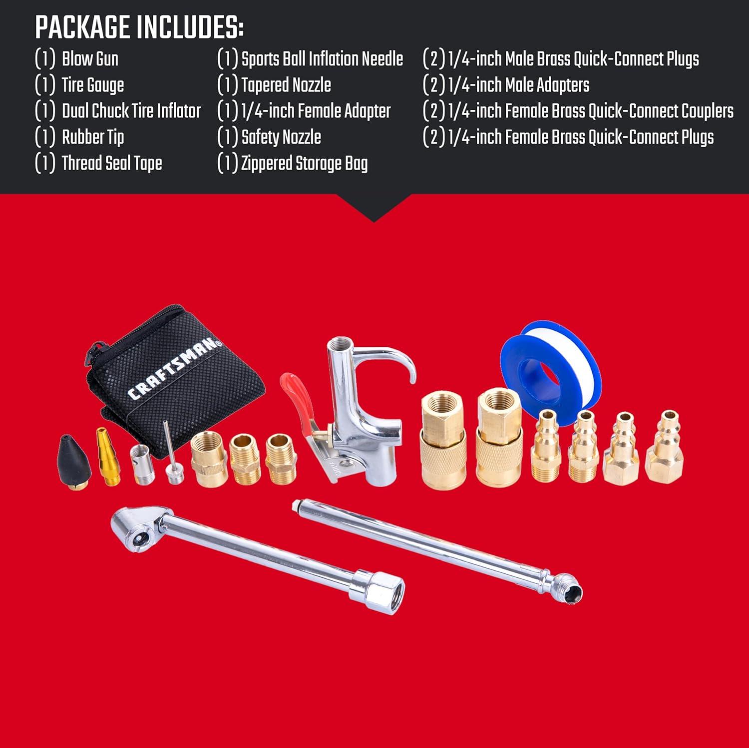 image:imageCRAFTSMAN 18Piece Air Compressor Accessory Kit Includes Blow Gun Tire Inflator Brass Fittings and Storage Bag