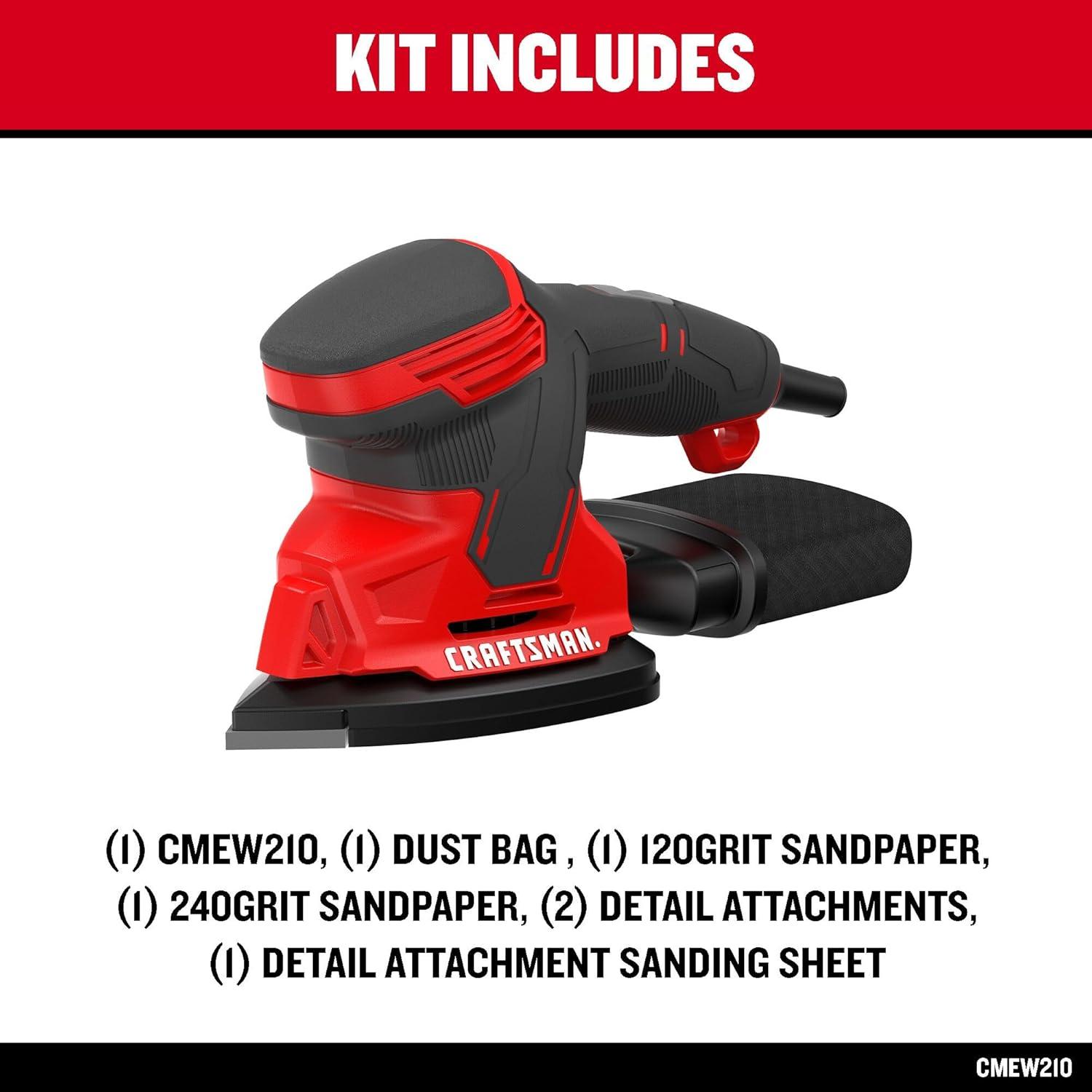 image:imageCRAFTSMAN Detail Sander Corded Mouse Sander for Woodworking Includes 2 Attachments Sandpaper Sheets and Dust Bag CMEW210