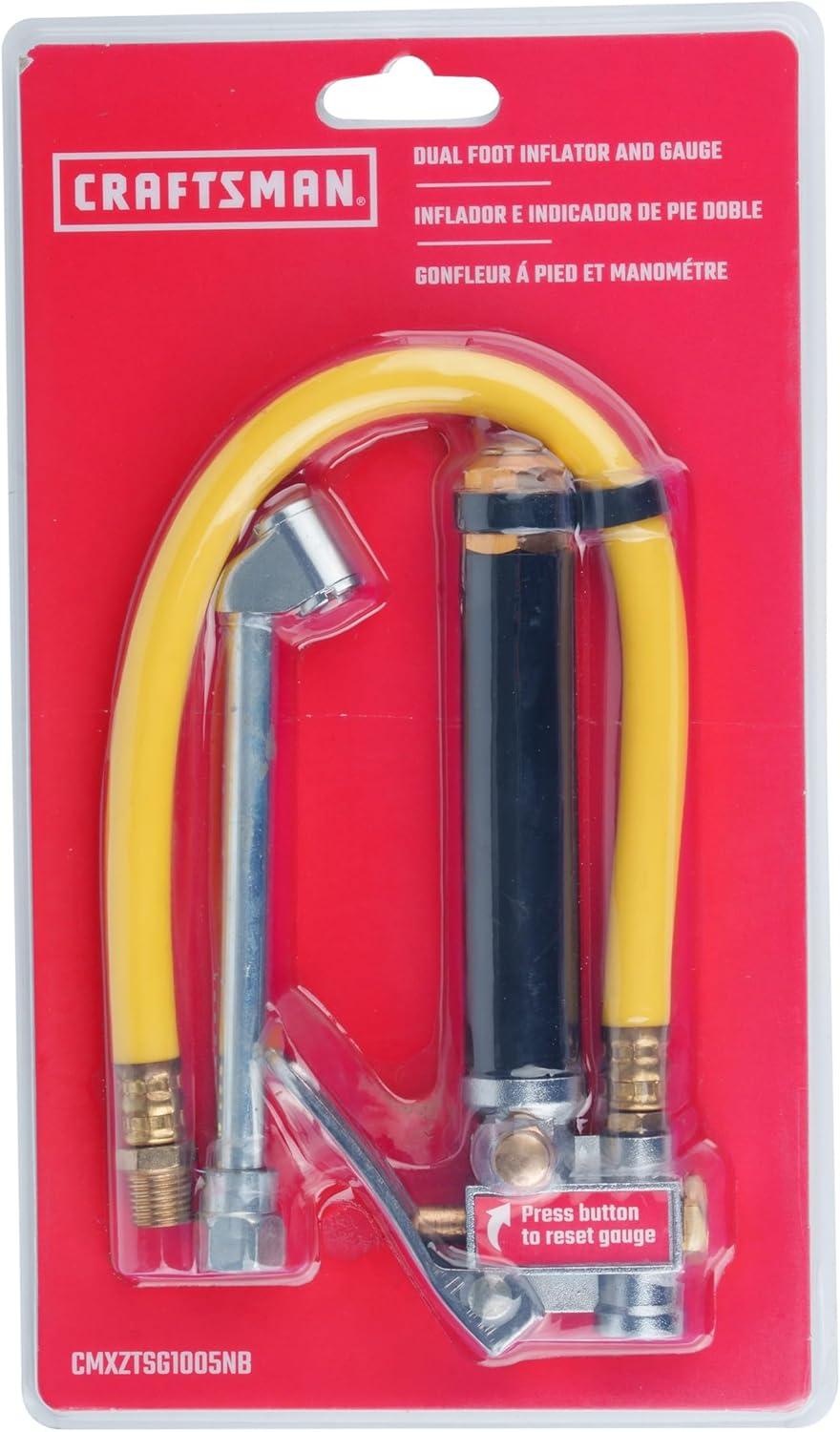 image:imageCRAFTSMAN Dual Foot Inflator and Gauge 20120 PSI Builtin Relief Valve 14Inch NPT Air Inlet