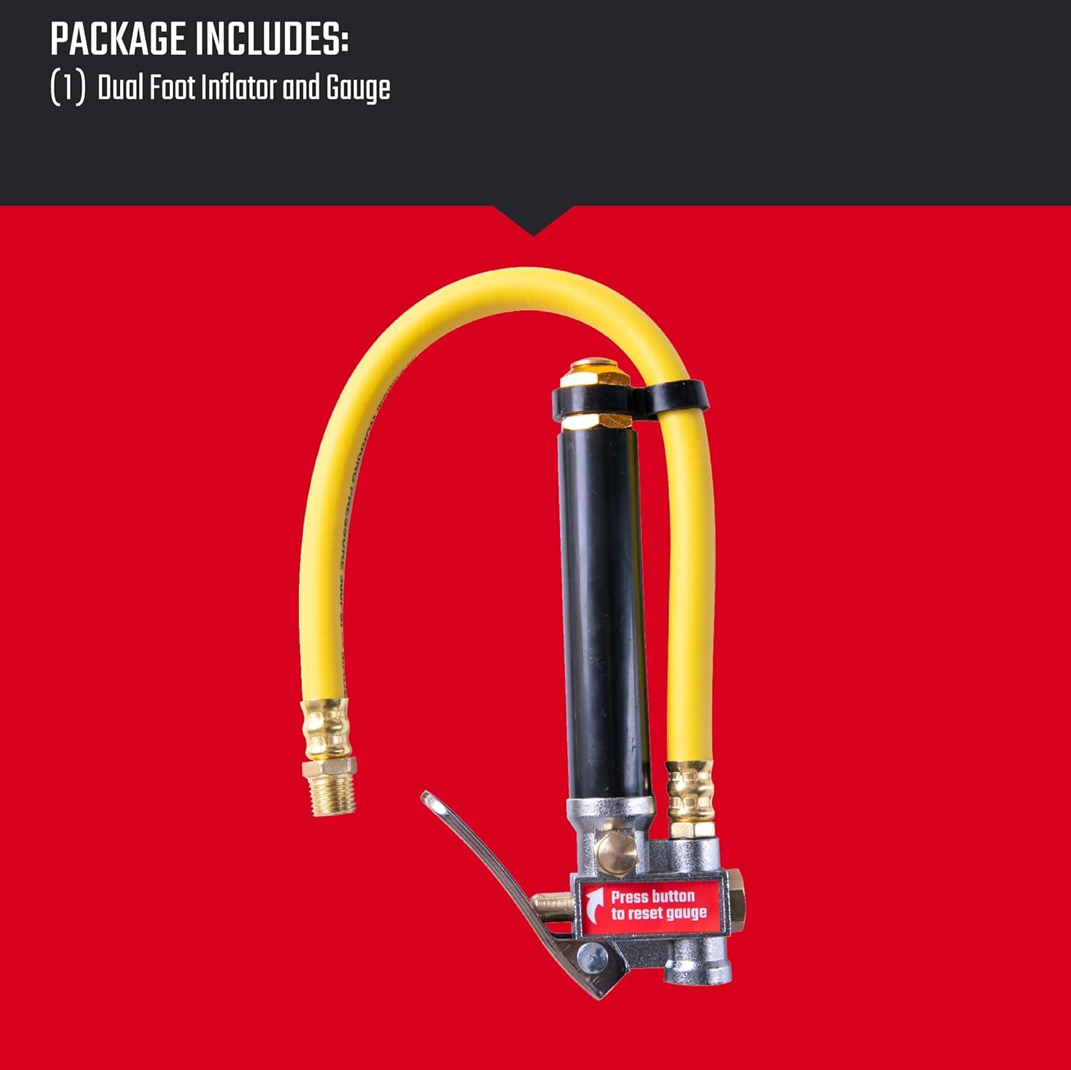 image:imageCRAFTSMAN Dual Foot Inflator and Gauge 20120 PSI Builtin Relief Valve 14Inch NPT Air Inlet