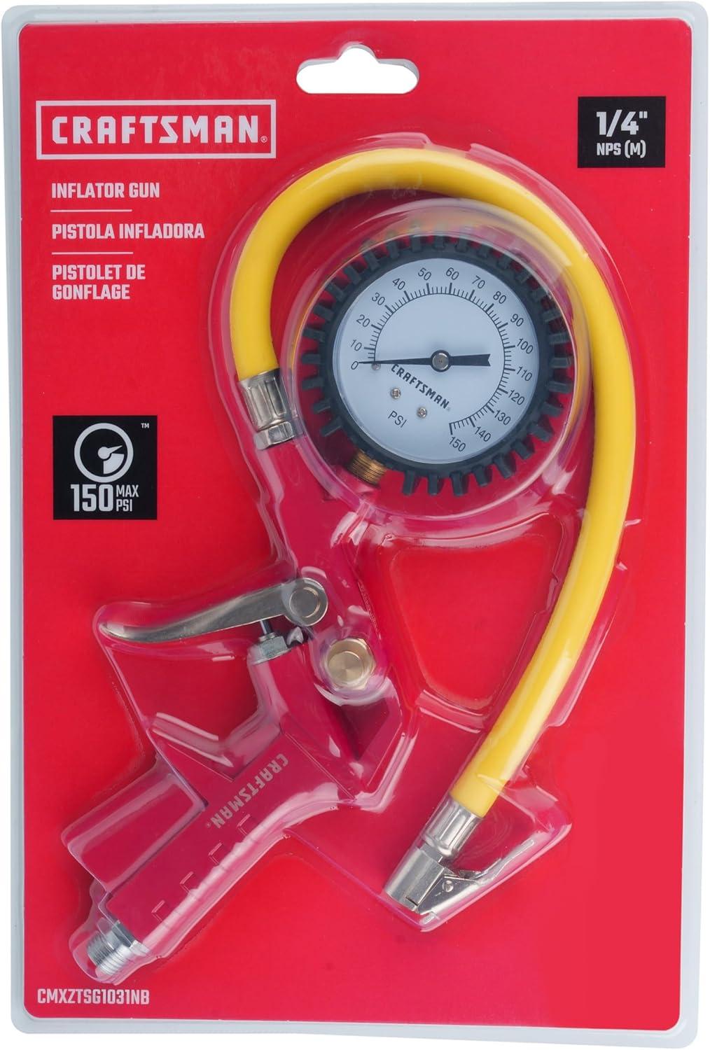 image:imageCRAFTSMAN Inflator Gun 0150 PSI 3in1 MultiFunction Gauge Air Chuck and Relief Valve ColdResistant 12in Inflation Hose Versatile Attachments and 14in NPS Male Threads