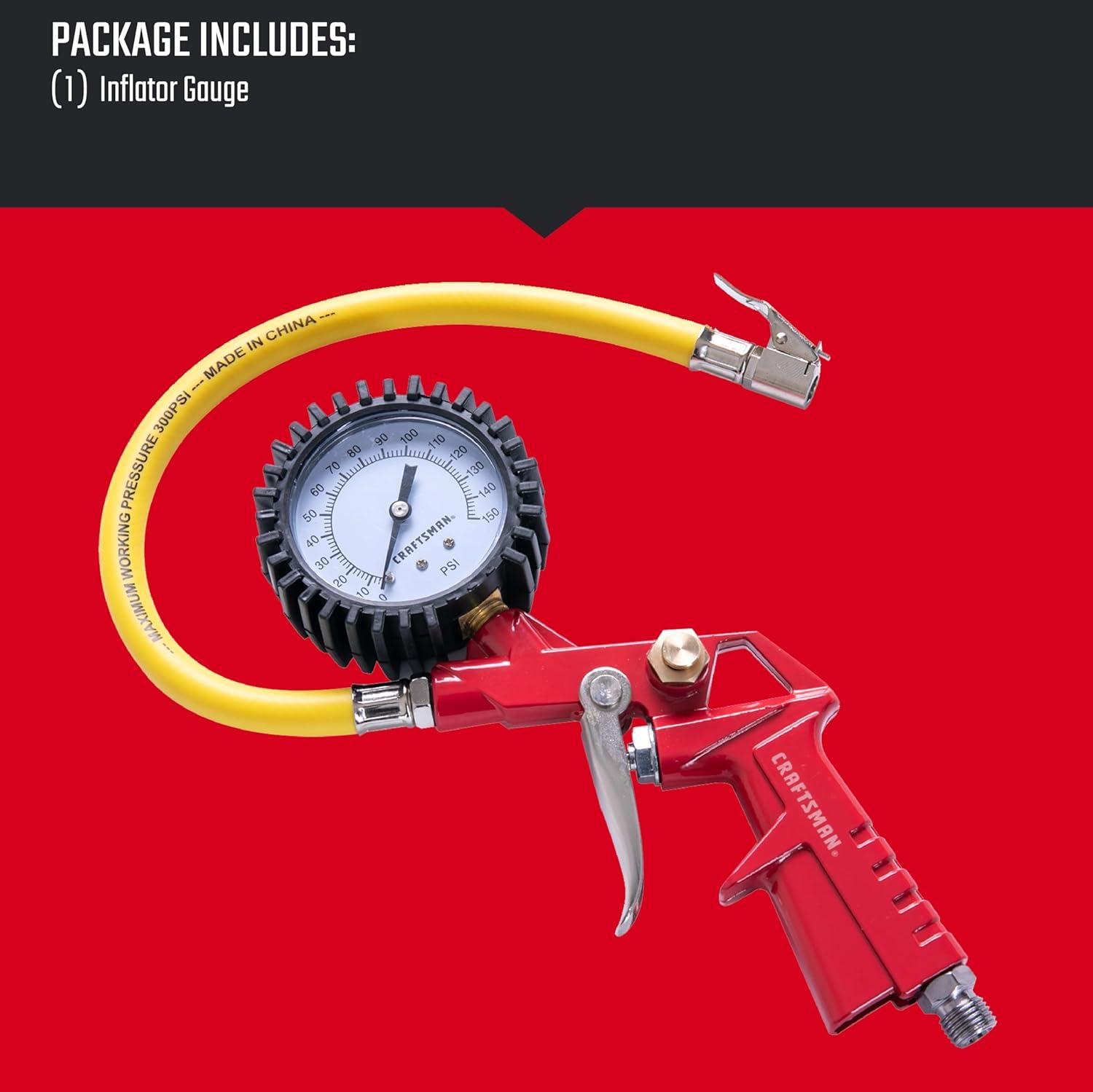 image:imageCRAFTSMAN Inflator Gun 0150 PSI 3in1 MultiFunction Gauge Air Chuck and Relief Valve ColdResistant 12in Inflation Hose Versatile Attachments and 14in NPS Male Threads