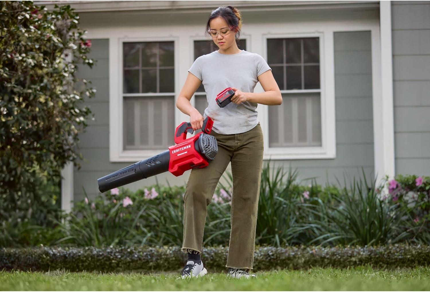 image:imageCRAFTSMAN Leaf Blower Cordless with Battery and Charger V20 RP Up to 110 MPH Power Handheld Electric Leaf Blower Brushless Motor Lightweight 50Ah CMCBL730P1