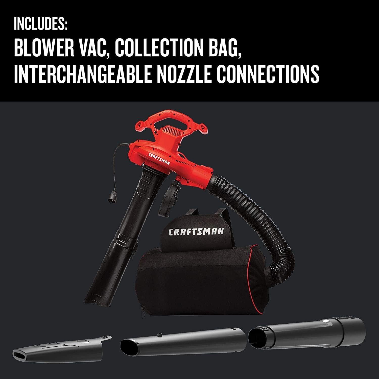 image:imageCRAFTSMAN Leaf Blower Leaf Vacuum and Mulcher 3in1 Backpack Blower Up to 230 MPH 12 Amp Corded Electric CMEBL700230 MPH BlowerVAC