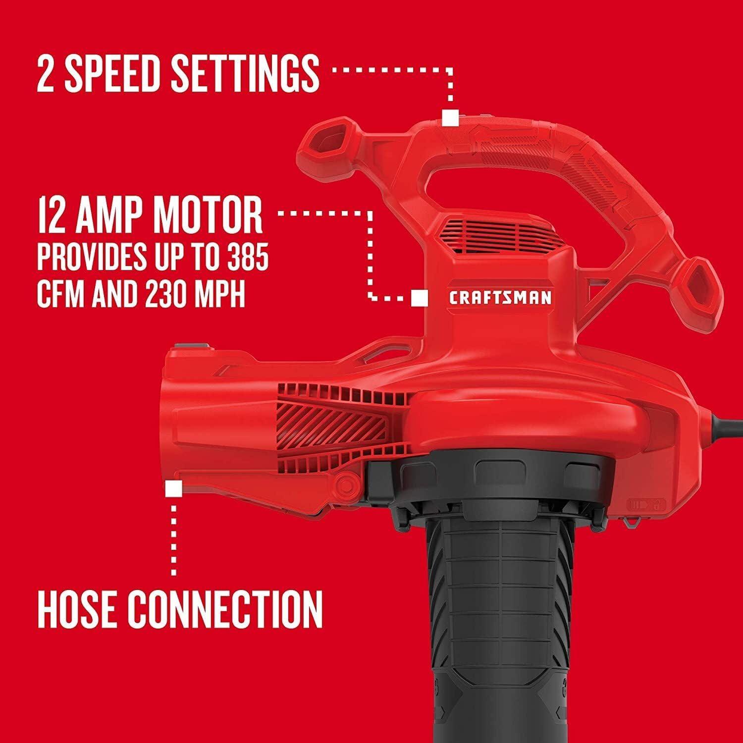 image:imageCRAFTSMAN Leaf Blower Leaf Vacuum and Mulcher 3in1 Backpack Blower Up to 230 MPH 12 Amp Corded Electric CMEBL700230 MPH BlowerVAC