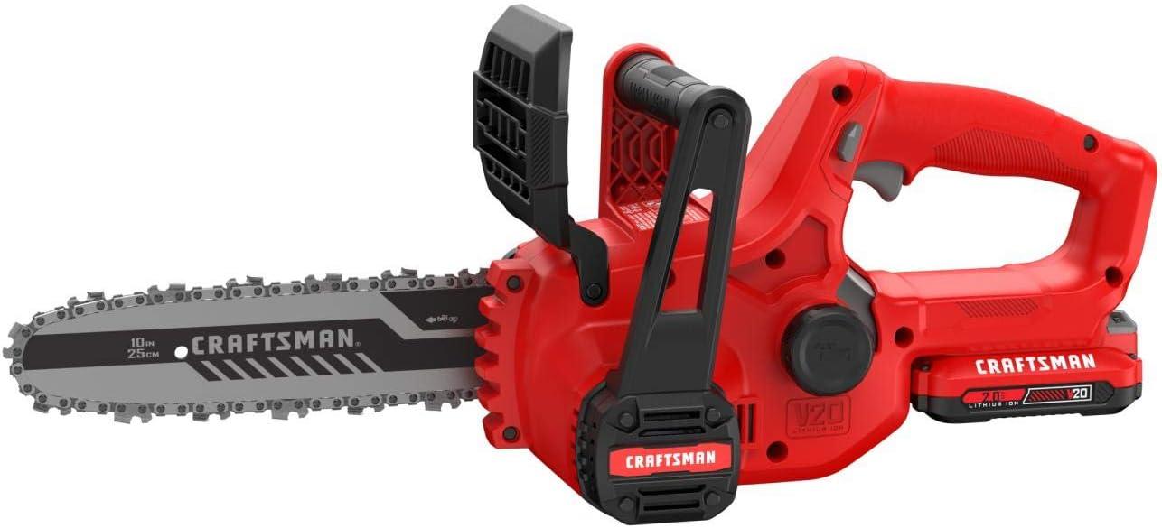 image:imageCRAFTSMAN Mini Chainsaw 10 inch Mini Chainsaw Cordless Electric Chain Saw V20 Battery and Charger Included Handheld Tree Trimmer Wood Cutter CMCCS610D12Ah Chainsaw Kit