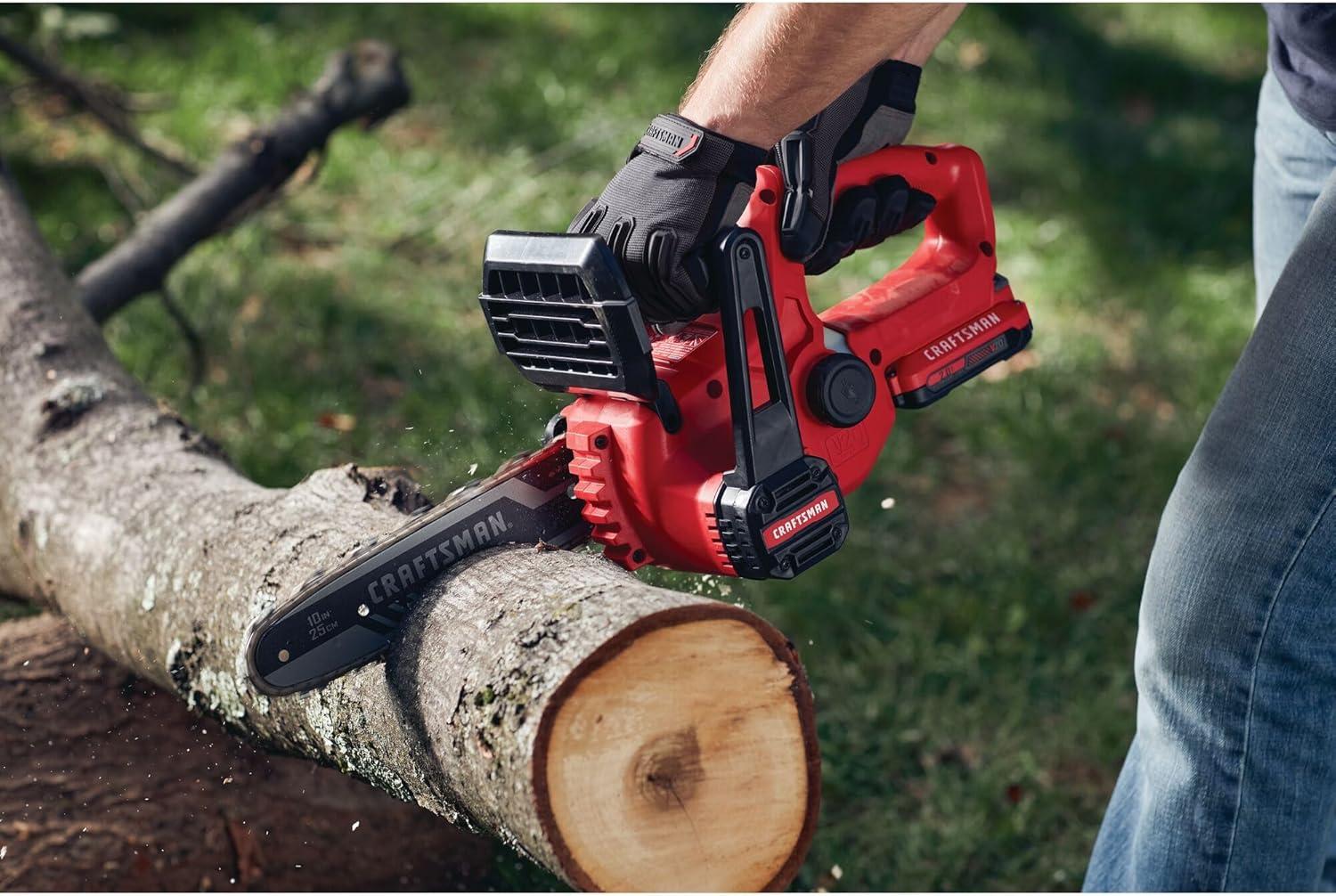 image:imageCRAFTSMAN Mini Chainsaw 10 inch Mini Chainsaw Cordless Electric Chain Saw V20 Battery and Charger Included Handheld Tree Trimmer Wood Cutter CMCCS610D12Ah Chainsaw Kit