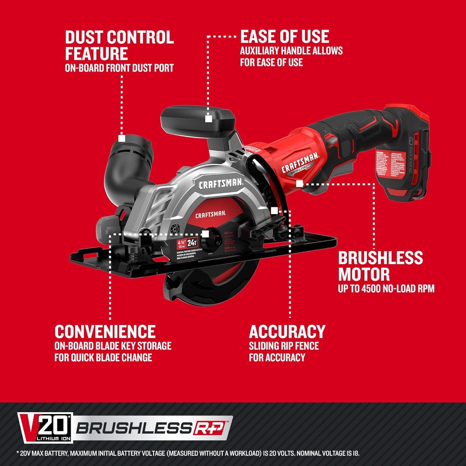 image:imageCRAFTSMAN V20 412 Inch Cordless Circular Saw Bare Tool Only CMCS405B