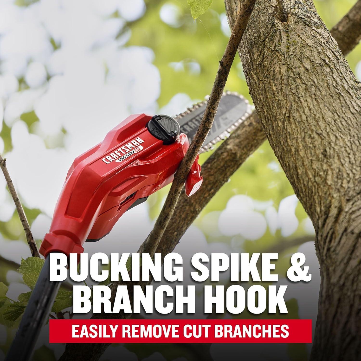 image:imageCRAFTSMAN V20 8 FT Cordless Pole Chainsaw for Tree Trimming with Battery and Charger Included CMCPS630D1