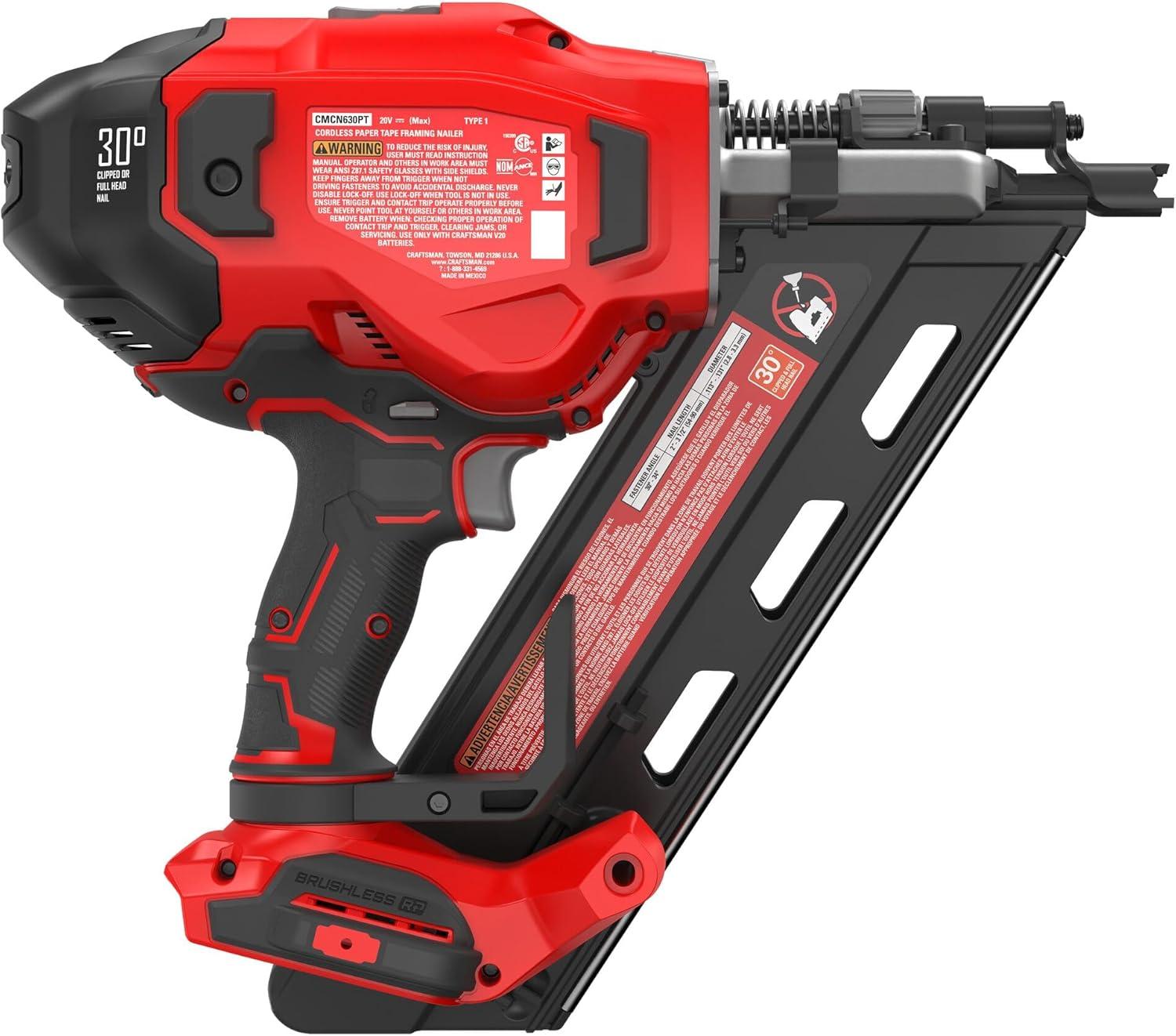image:imageCRAFTSMAN V20 Brushless Cordless 30 Framing Nailer Tool Only CMCN630PTB