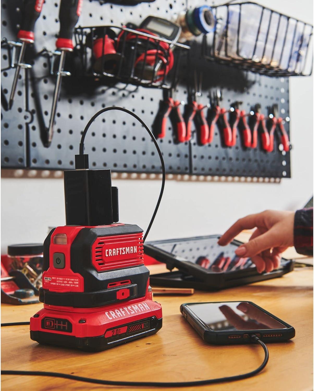 image:imageCRAFTSMAN V20 Charger Power Inverter Charging Ports for TypeC TypeA and AC 150 Watts Bare Tool Only CMCB1150B