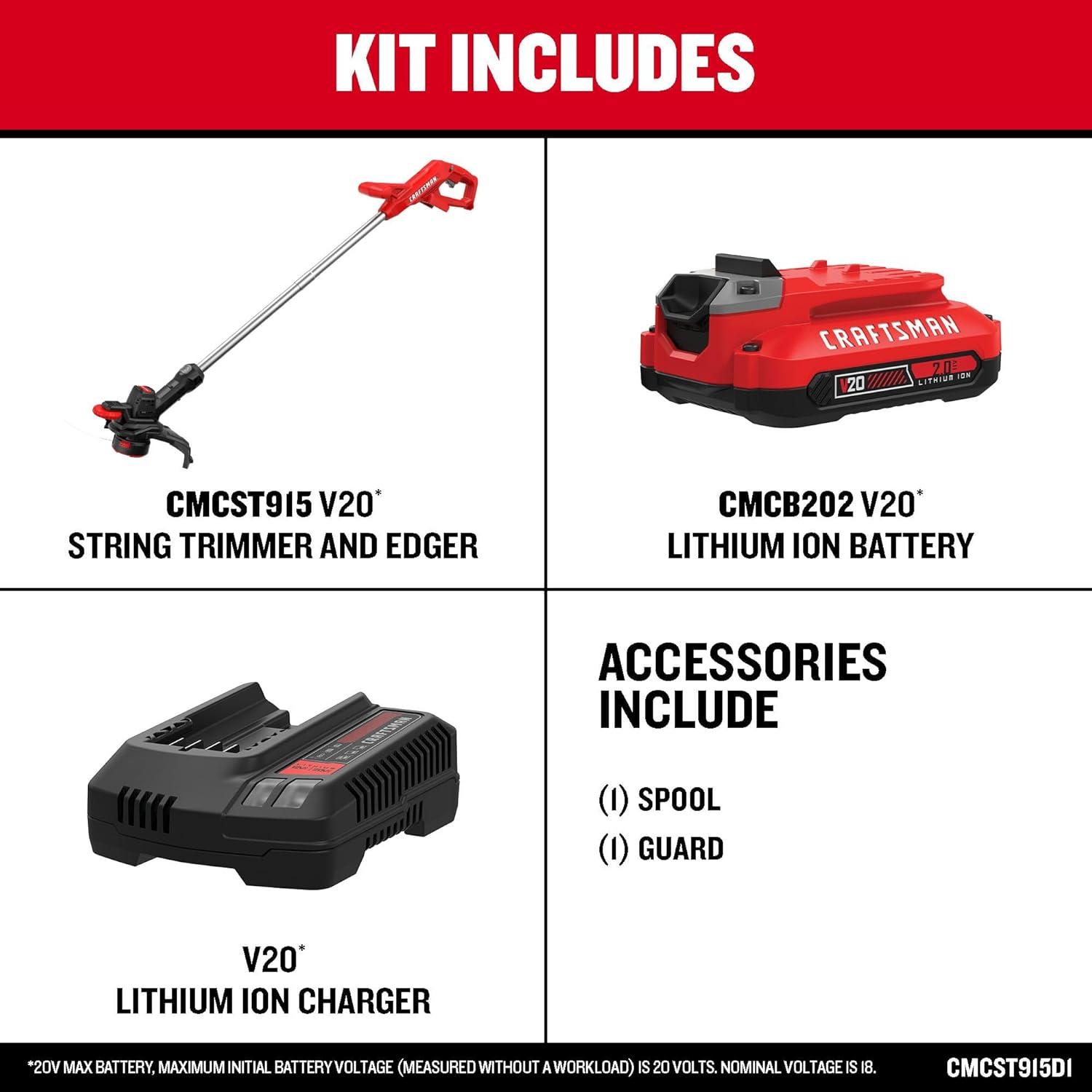 image:imageCRAFTSMAN V20 Cordless 10 in WEEDWACKER String Trimmer and Edger Kit with 20 Ah Battery and Charger CMCST915D1