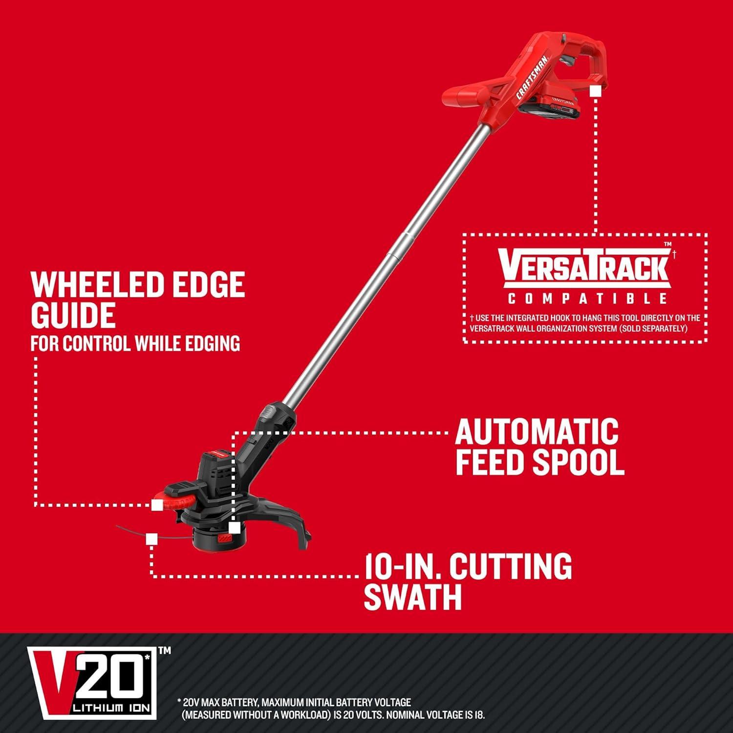 image:imageCRAFTSMAN V20 Cordless 10 in WEEDWACKER String Trimmer and Edger Kit with 20 Ah Battery and Charger CMCST915D1