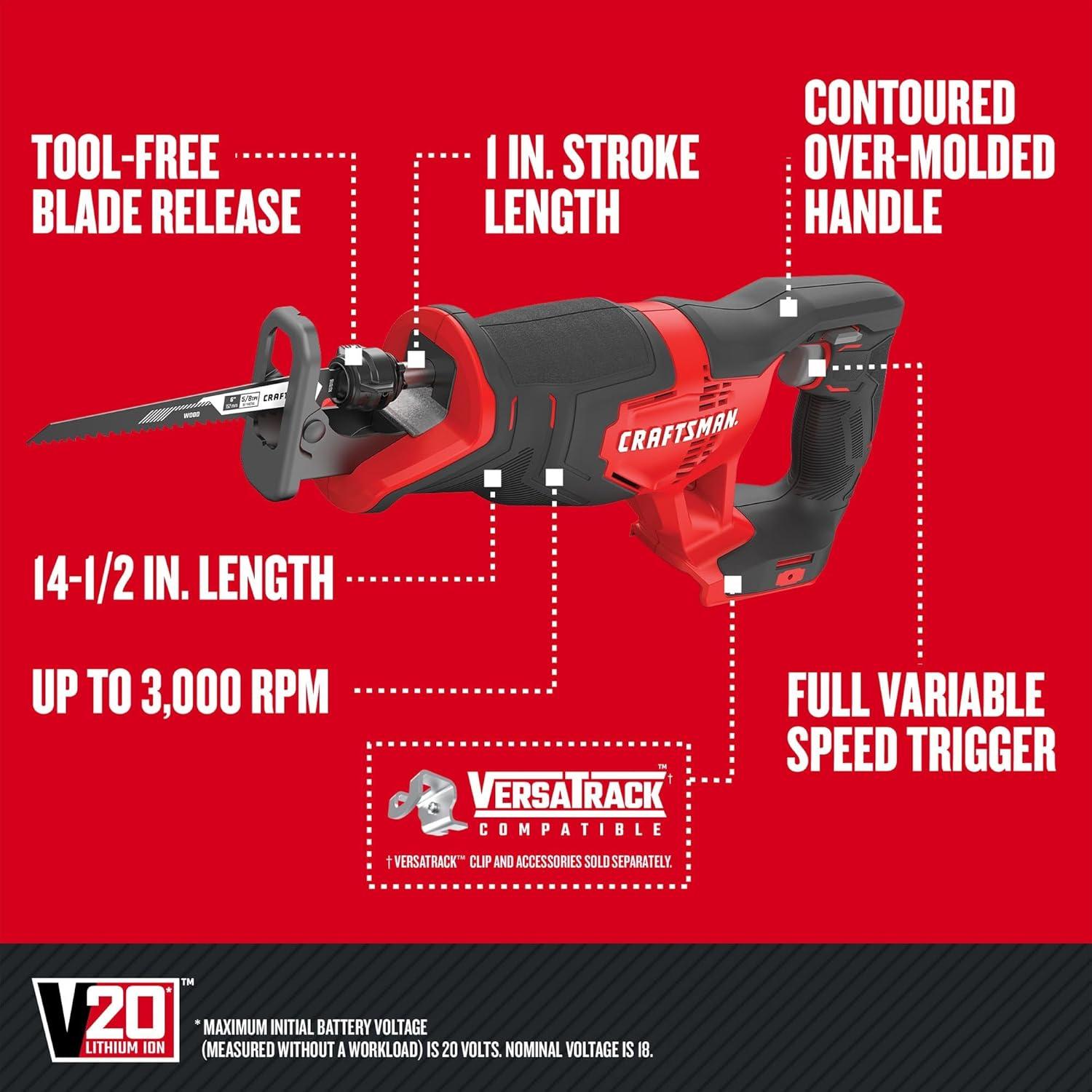 image:imageCRAFTSMAN V20 Cordless 4Tool Power Tool Combo Kit with 2 Batteries and Charger CMCK400D2