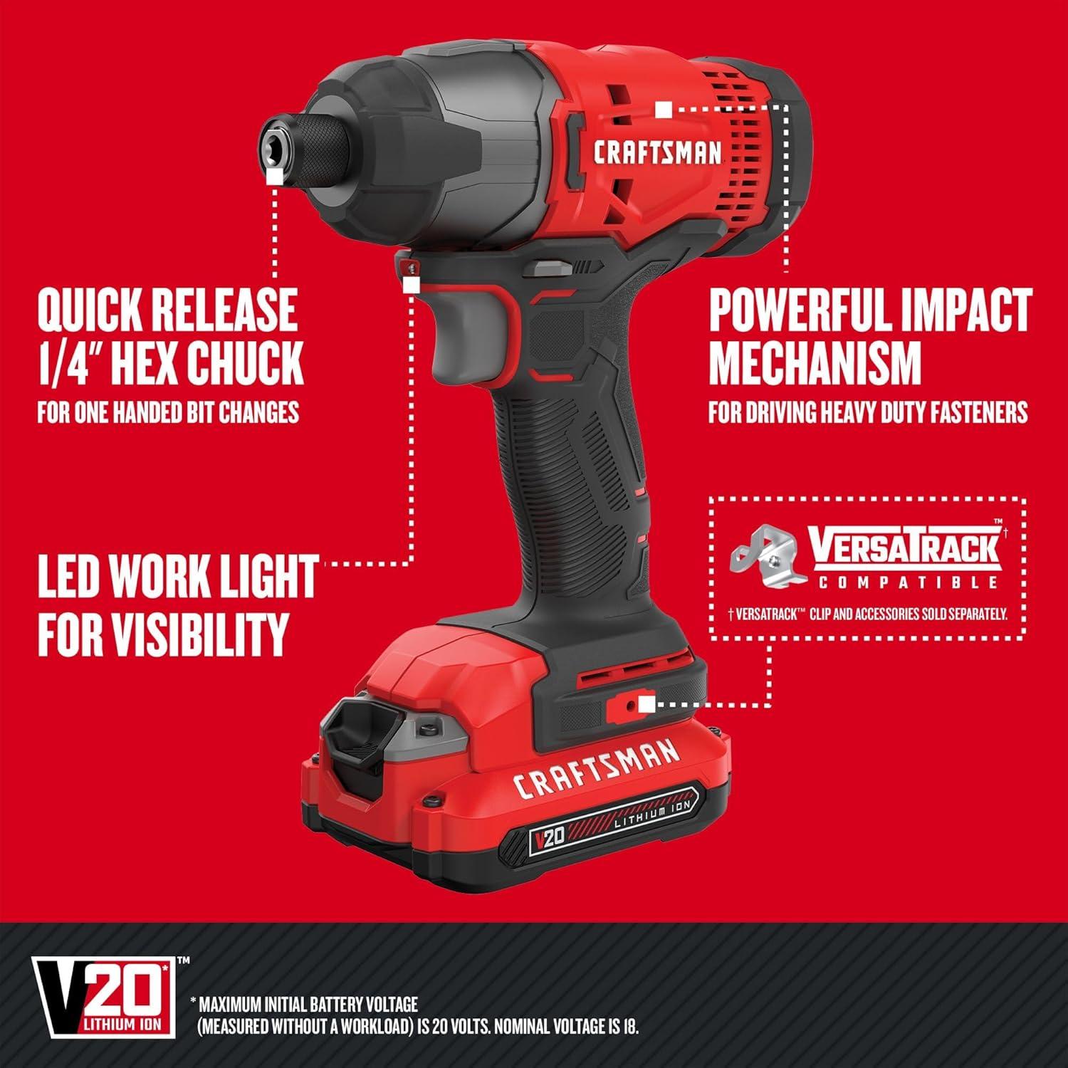 image:imageCRAFTSMAN V20 Cordless 4Tool Power Tool Combo Kit with 2 Batteries and Charger CMCK400D2