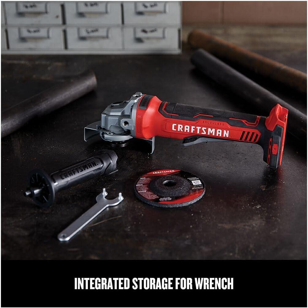 image:imageCRAFTSMAN V20 Cordless Angle Grinder Tool Kit 412 inch Battery and Charger Included CMCG400M1Brushless Grinder Tool Only