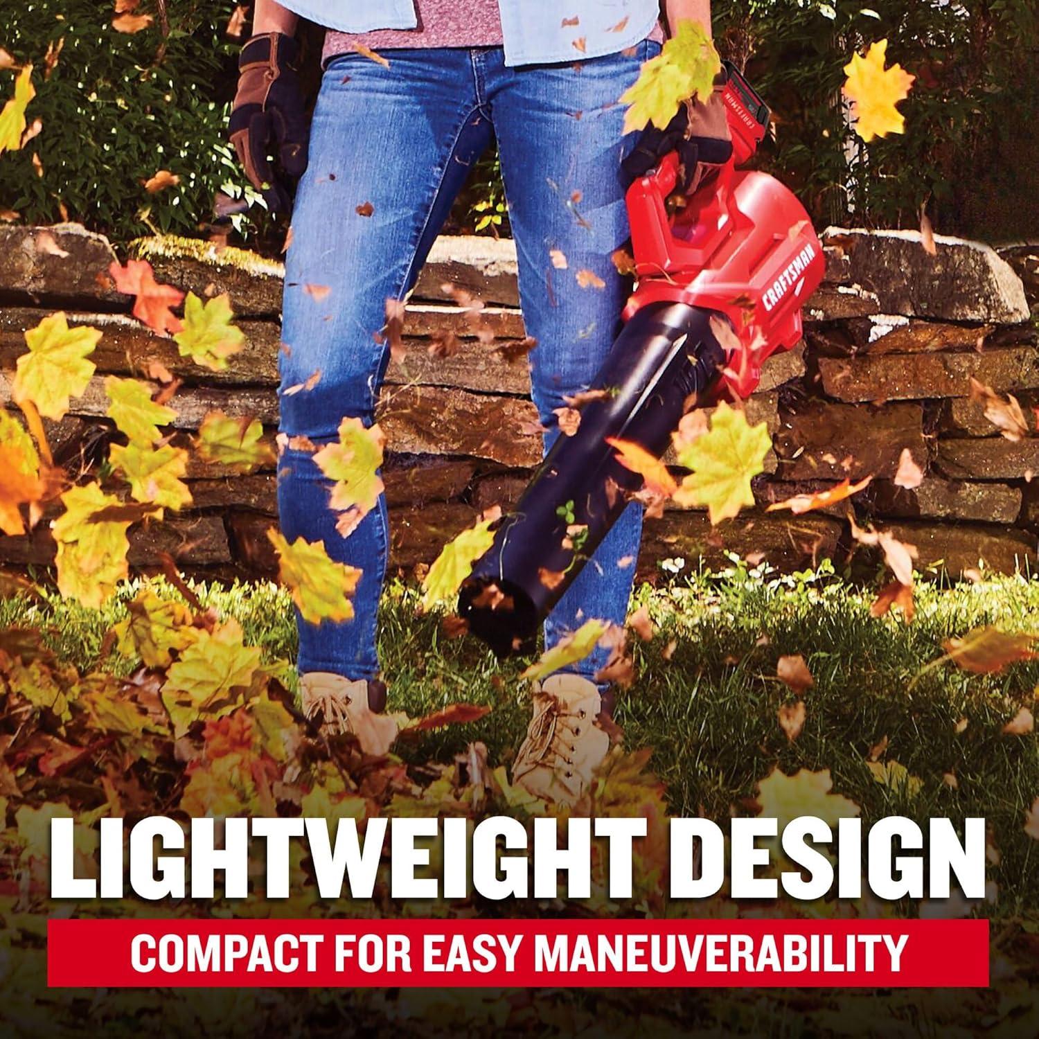 image:imageCRAFTSMAN V20 Cordless Axial Leaf Blower Kit Includes 40 Ah Battery and Charger 100 MPH and 380 CFM Clearing Power Lightweight 2 Speed Trigger CMCBL700M1