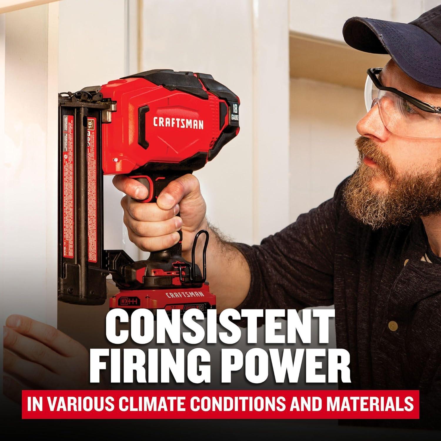 image:imageCRAFTSMAN V20 Cordless Brad Nailer 18 Gauge Nail Gun with Battery and Charger CMCN618C118GA Brad Nailer Kit