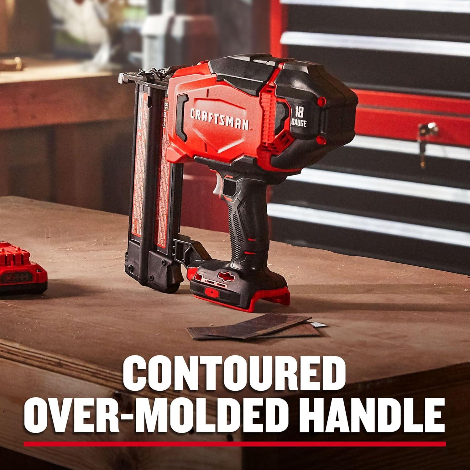 image:imageCRAFTSMAN V20 Cordless Brad Nailer 18 Gauge Nail Gun with Battery and Charger CMCN618C118GA Brad Nailer Kit
