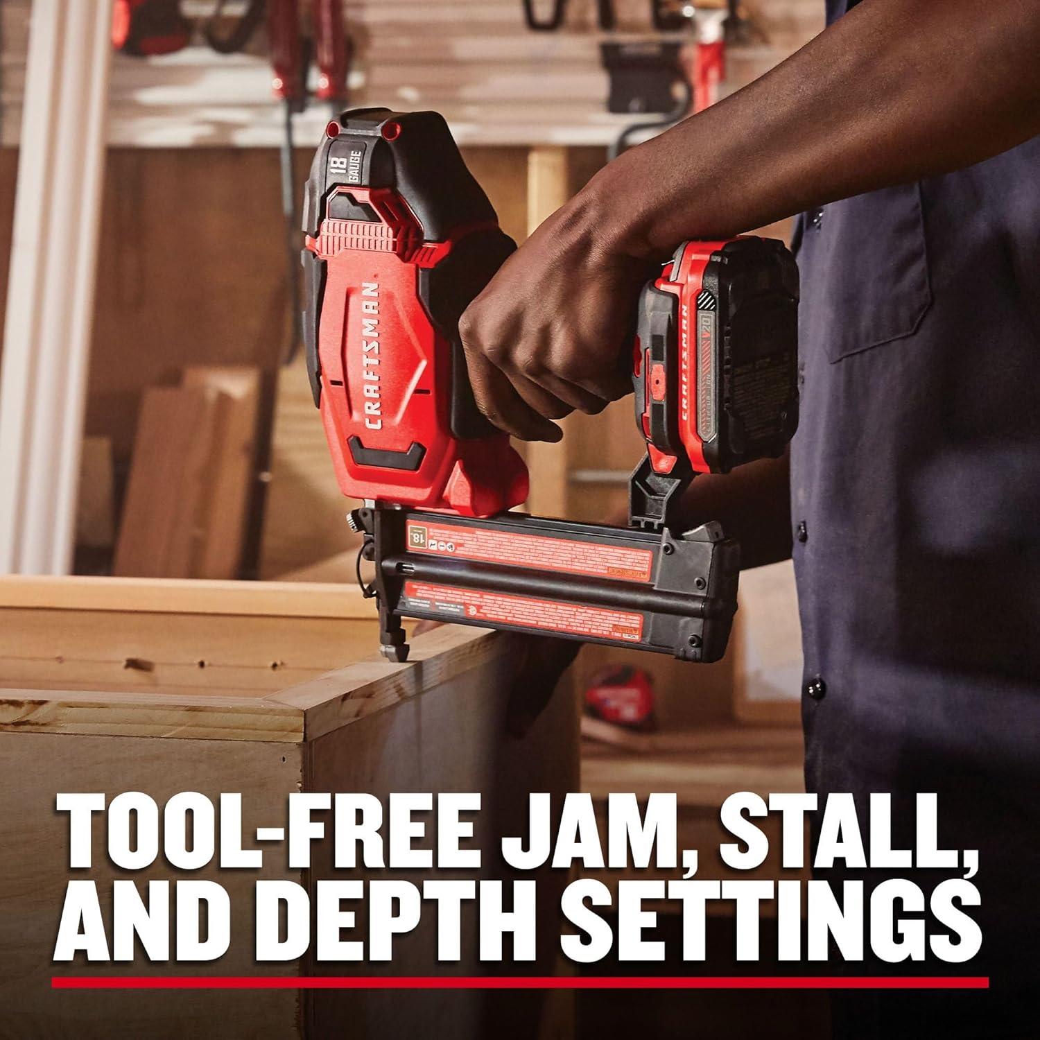 image:imageCRAFTSMAN V20 Cordless Brad Nailer 18 Gauge Nail Gun with Battery and Charger CMCN618C118GA Brad Nailer Kit