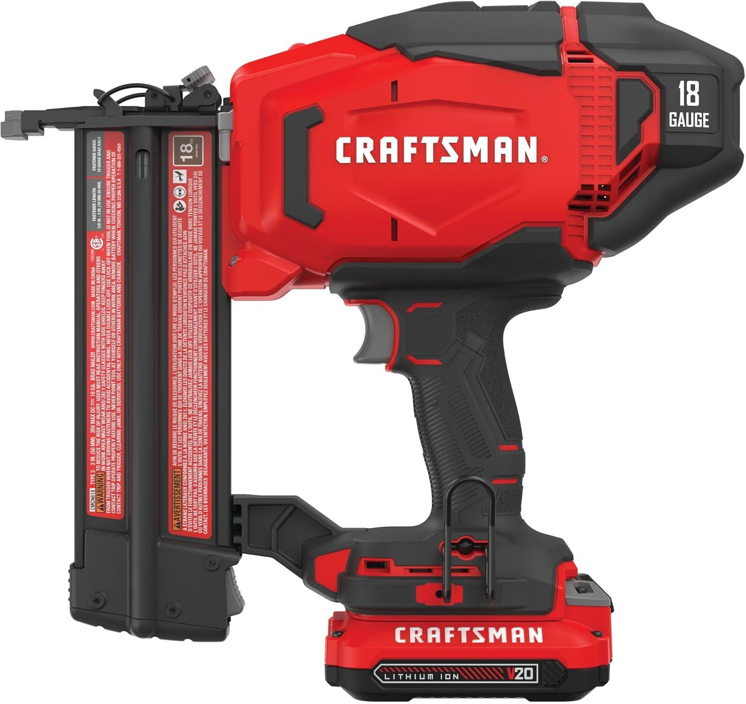 image:imageCRAFTSMAN V20 Cordless Brad Nailer 18 Gauge Nail Gun with Battery and Charger CMCN618C118GA Brad Nailer Kit