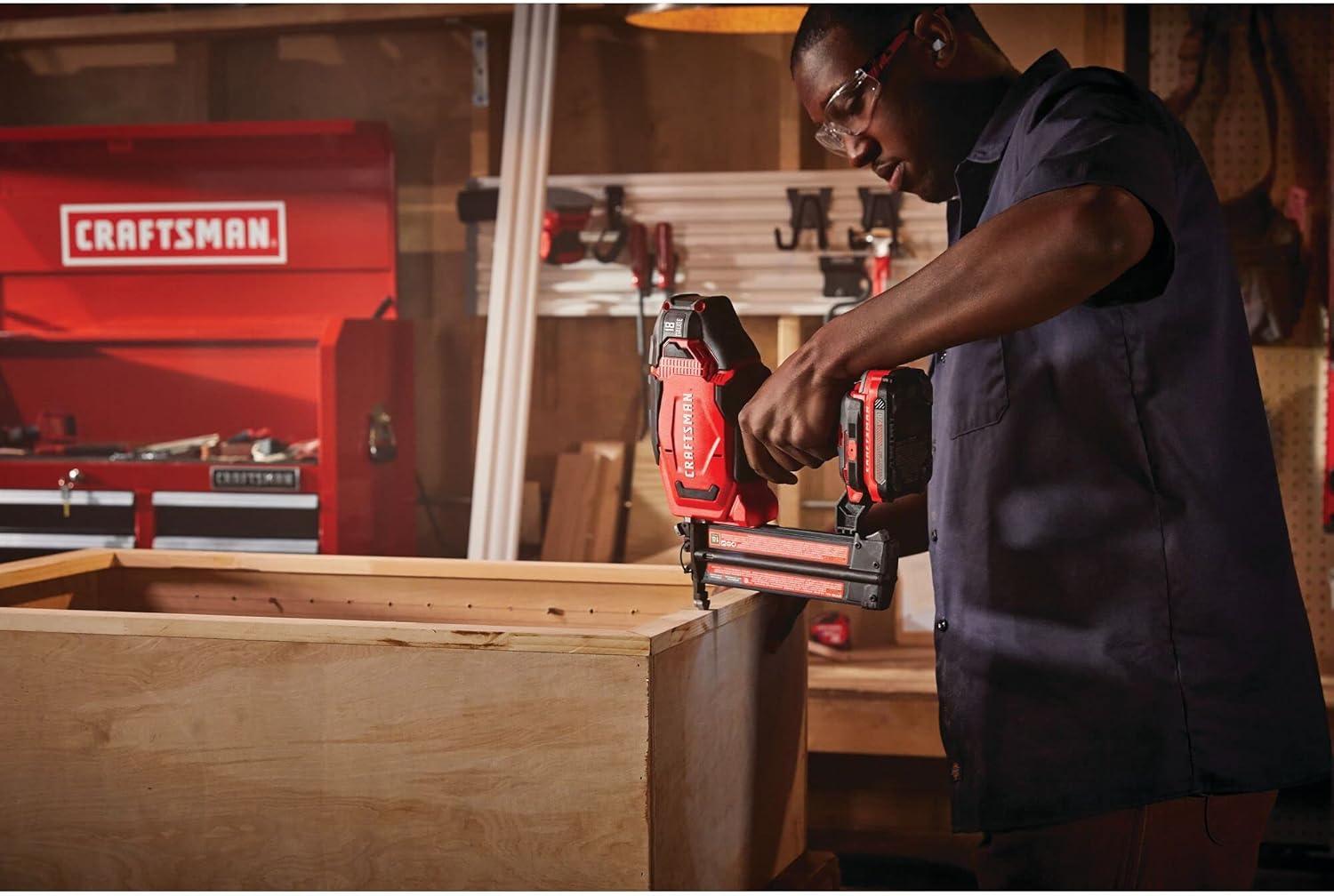 image:imageCRAFTSMAN V20 Cordless Brad Nailer 18 Gauge Nail Gun with Battery and Charger CMCN618C118GA Brad Nailer Kit