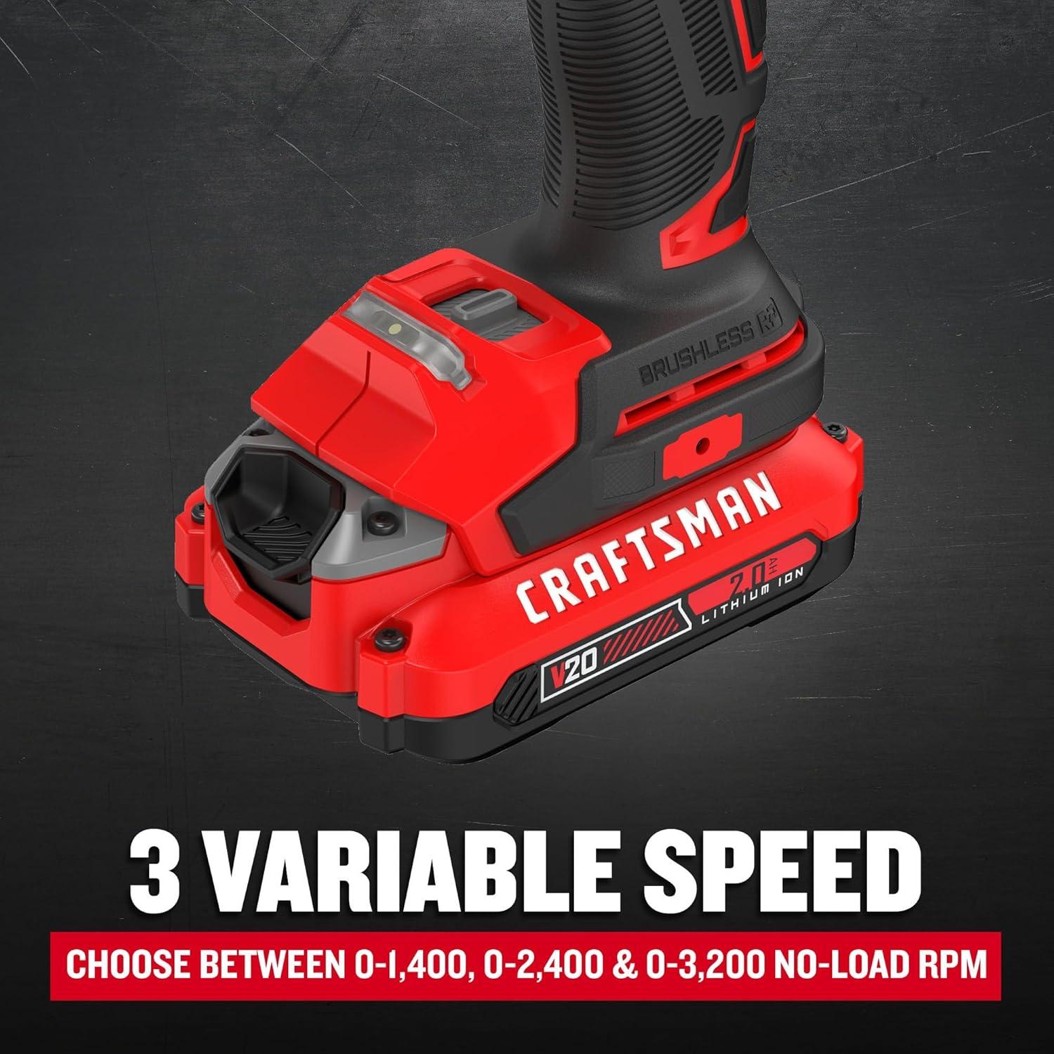 image:imageCRAFTSMAN V20 Cordless Brushless Impact Driver Set 14 Impact Driver Includes 2 Batteries and Charger CMCF830D2