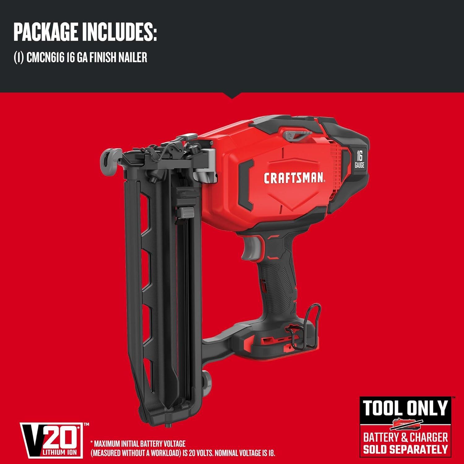image:imageCRAFTSMAN V20 Cordless Finish Nailer 16 Gauge Bare Tool Only CMCN616B