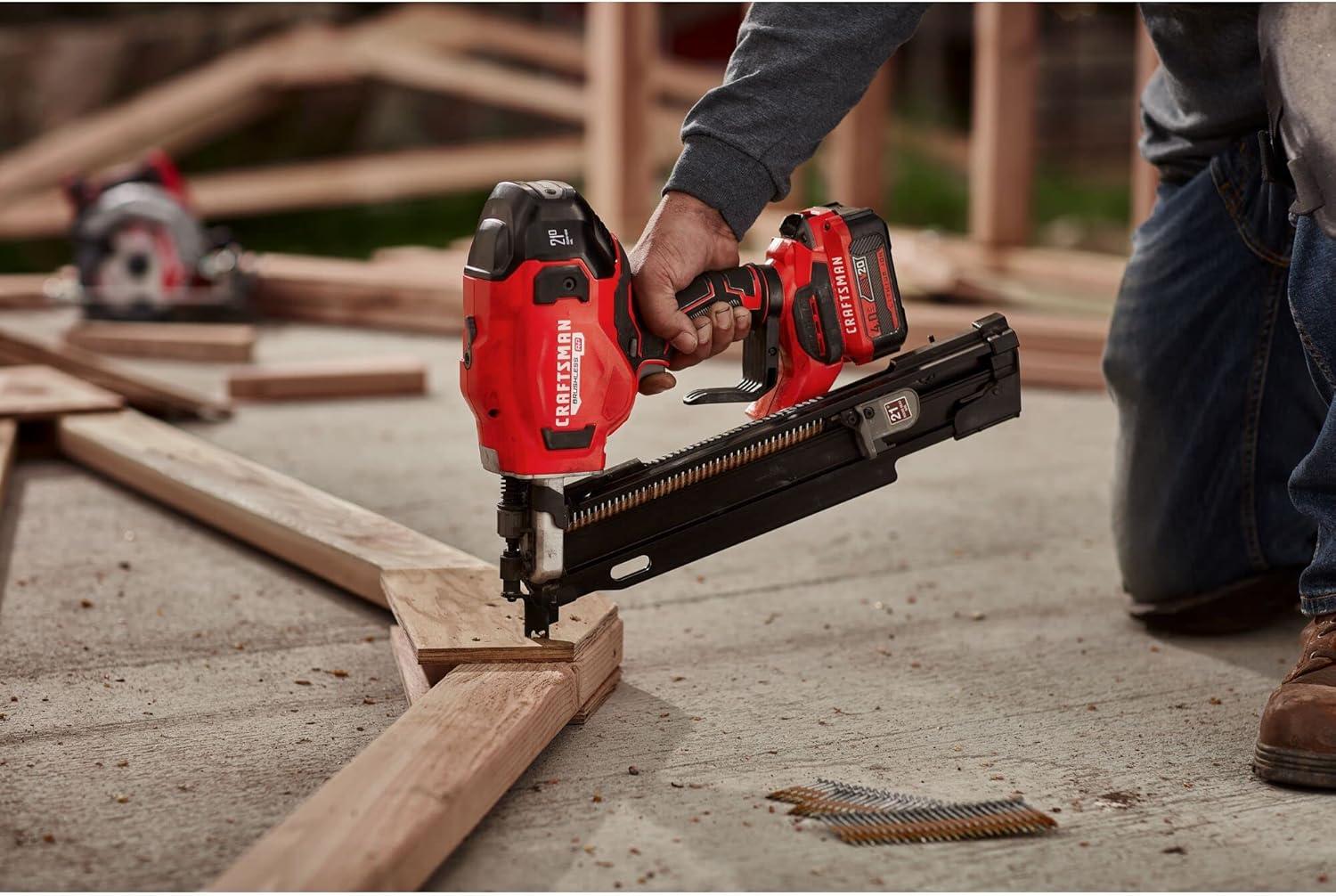 image:imageCRAFTSMAN V20 Cordless Framing Nailer Nail Gun 21 Degree up to 314 inch Nails Bare Tool Only CMCN621PLB