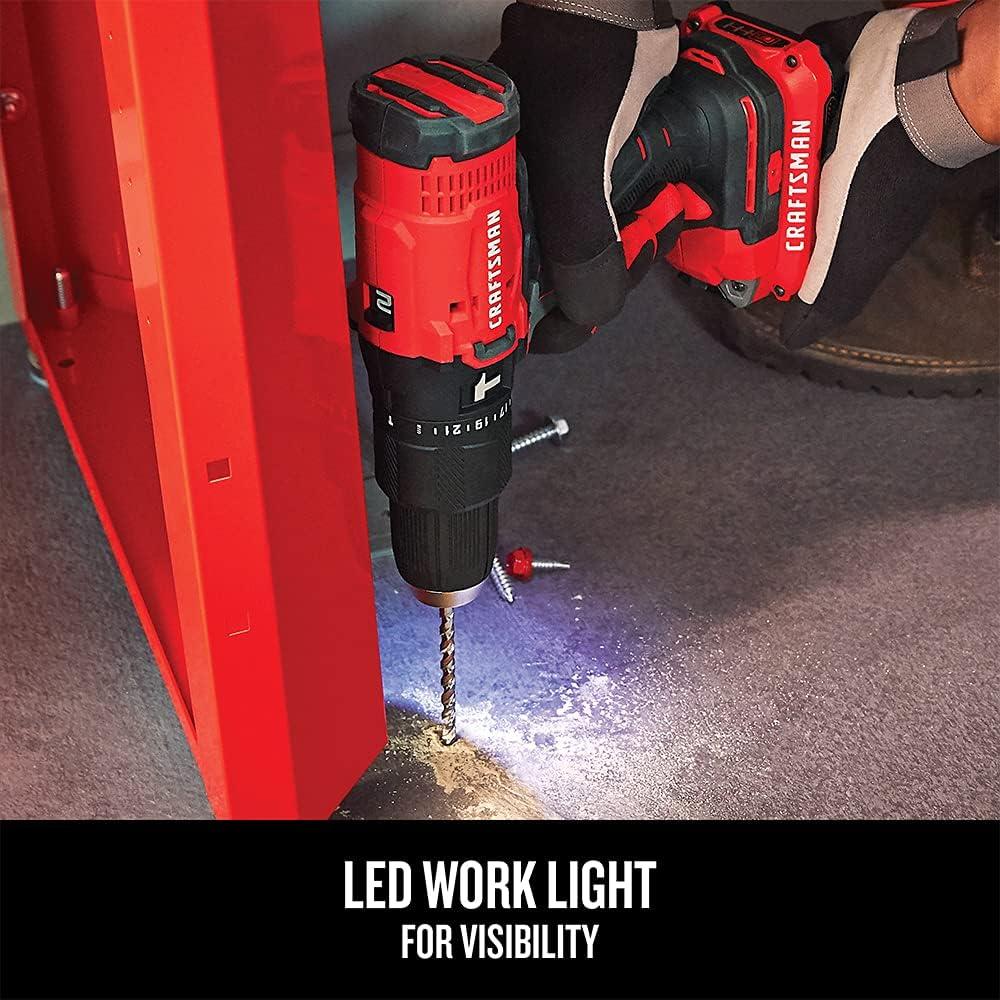 image:imageCRAFTSMAN V20 Cordless Hammer Drill Kit 12 inch 2 Batteries and Charger Included CMCD711C2Hammer Drill Kit Only