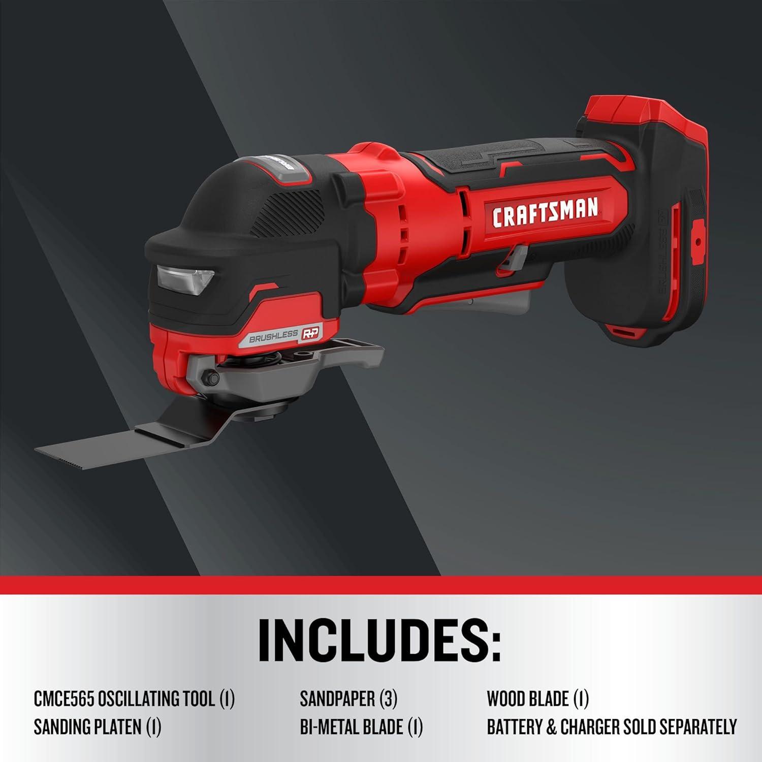 image:imageCRAFTSMAN V20 Cordless Oscillating Tool MultiTool Up to 19000 OPM Bare Tool Only CMCE565B
