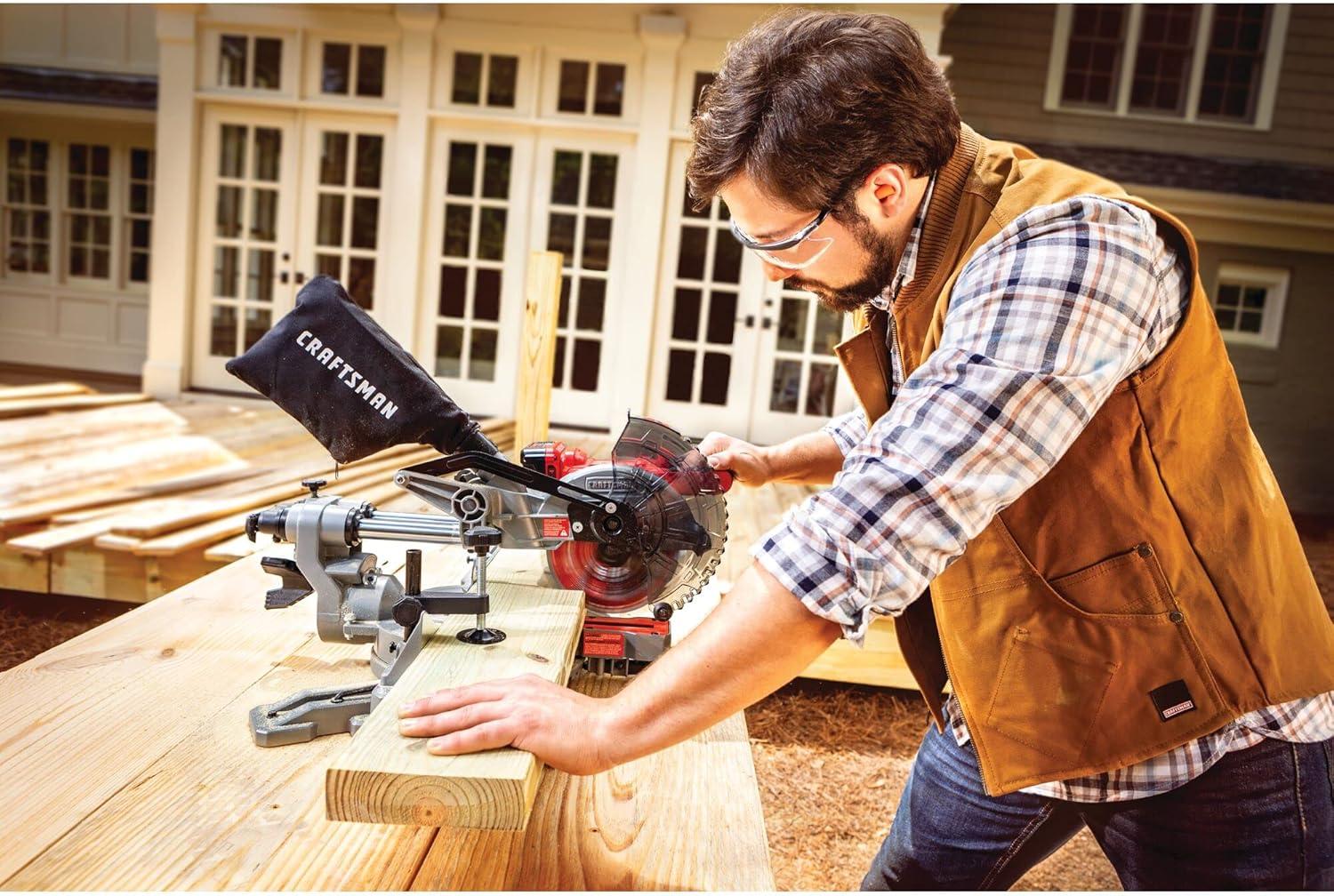 image:imageCRAFTSMAN V20 Cordless Sliding Miter Saw 714 inch Single Bevel Battery and Charger Included CMCS714M1Miter Saw Kit