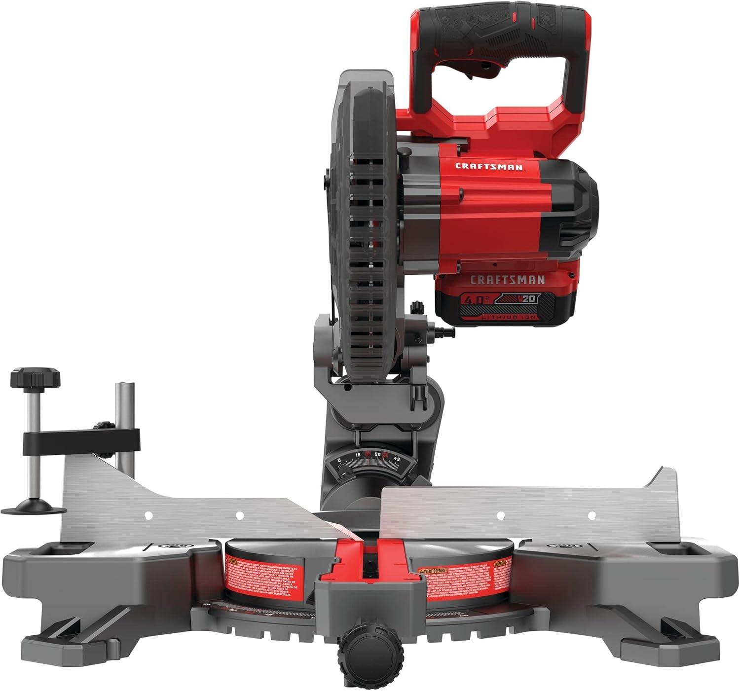 image:imageCRAFTSMAN V20 Cordless Sliding Miter Saw 714 inch Single Bevel Battery and Charger Included CMCS714M1Miter Saw Kit