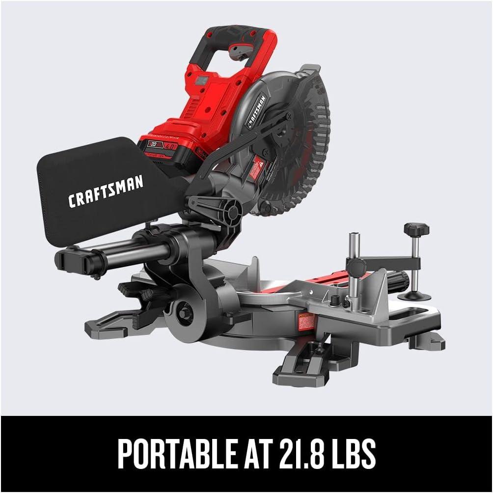 image:imageCRAFTSMAN V20 Cordless Sliding Miter Saw 714 inch Single Bevel Battery and Charger Included CMCS714M1Miter Saw Kit