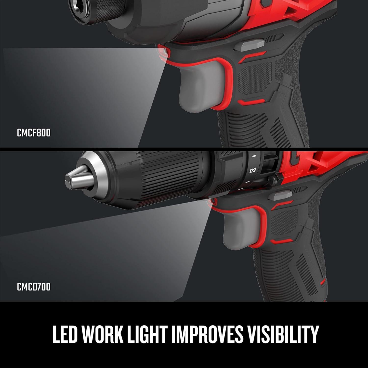 image:imageCRAFTSMAN V20 MAX Cordless Drill Driver and Impact Driver Set Power Tool Set with 2 Batteries and Charger LED Work Light 2 Bits Bag CMCK200C22Tool Combo Kit Only