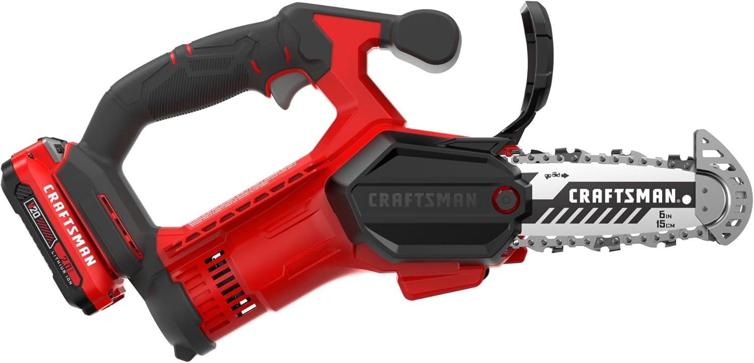 image:imageCRAFTSMAN V20 Mini Cordless Chainsaw Pruning Saw 6 Chain Small Handheld Chainsaw 2Ah Battery and Charger Included Tree Trimming and Pruning Compact and Lightweight CMCCS320D1Pruning Saw