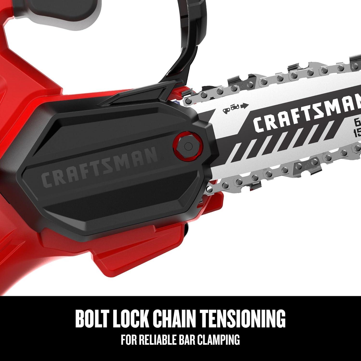 image:imageCRAFTSMAN V20 Mini Cordless Chainsaw Pruning Saw 6 Chain Small Handheld Chainsaw 2Ah Battery and Charger Included Tree Trimming and Pruning Compact and Lightweight CMCCS320D1Pruning Saw