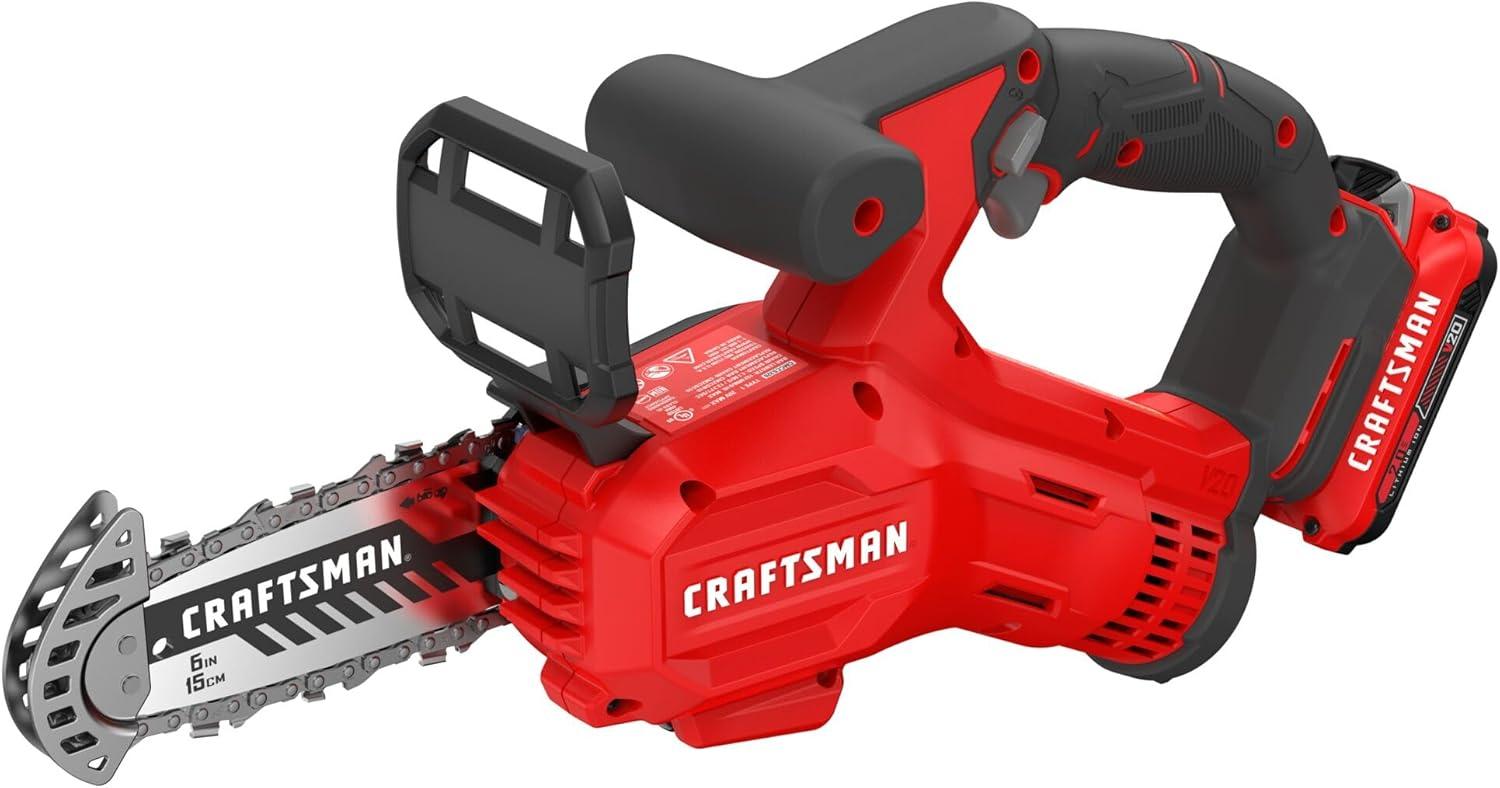 image:imageCRAFTSMAN V20 Mini Cordless Chainsaw Pruning Saw 6 Chain Small Handheld Chainsaw 2Ah Battery and Charger Included Tree Trimming and Pruning Compact and Lightweight CMCCS320D1Pruning Saw