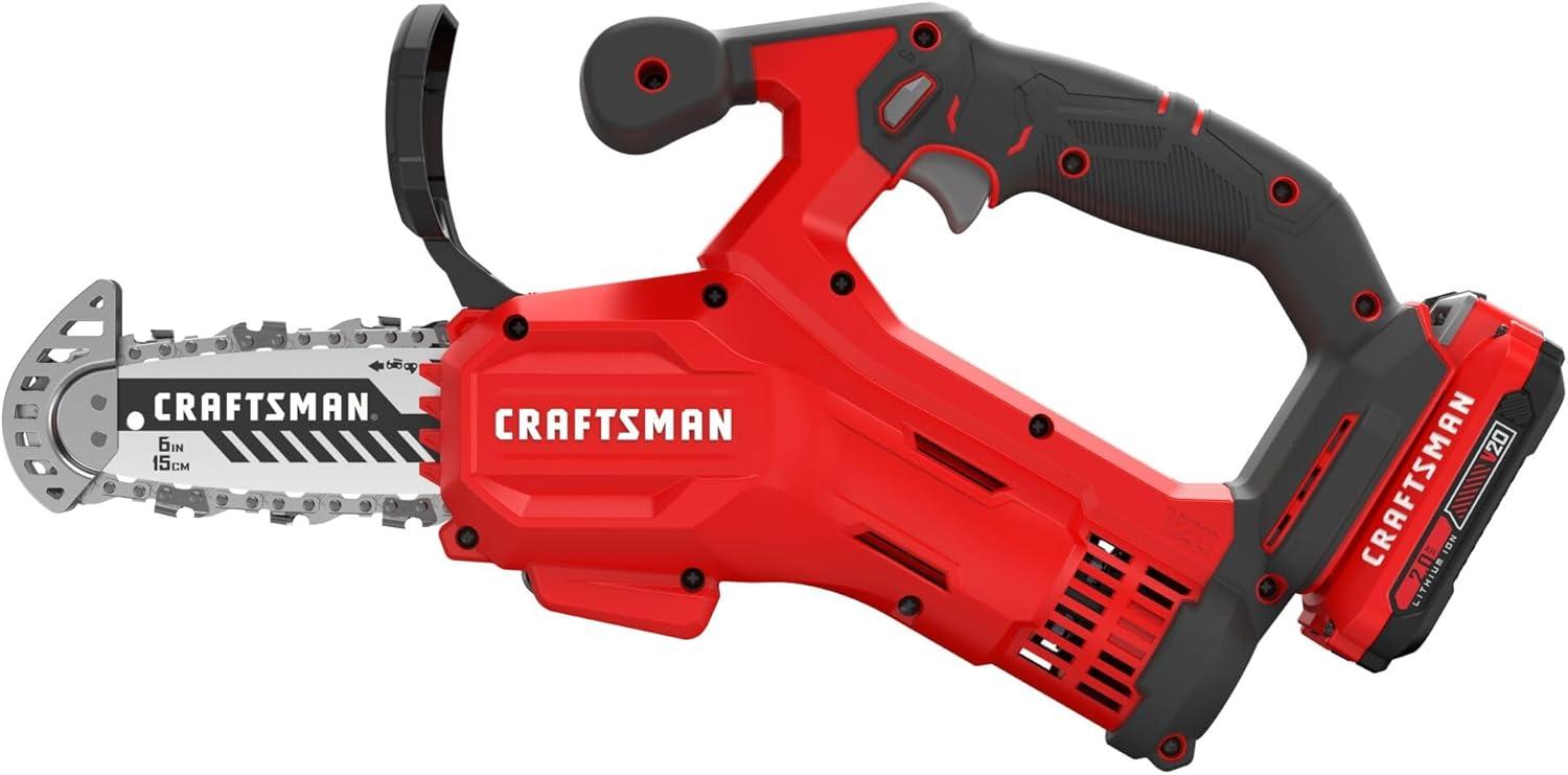 image:imageCRAFTSMAN V20 Mini Cordless Chainsaw Pruning Saw 6 Chain Small Handheld Chainsaw 2Ah Battery and Charger Included Tree Trimming and Pruning Compact and Lightweight CMCCS320D1Pruning Saw