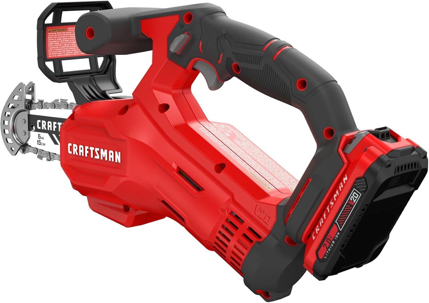 image:imageCRAFTSMAN V20 Mini Cordless Chainsaw Pruning Saw 6 Chain Small Handheld Chainsaw 2Ah Battery and Charger Included Tree Trimming and Pruning Compact and Lightweight CMCCS320D1Pruning Saw