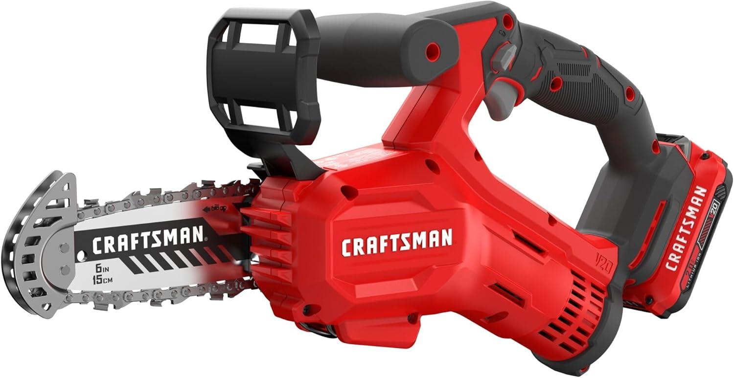image:imageCRAFTSMAN V20 Mini Cordless Chainsaw Pruning Saw 6 Chain Small Handheld Chainsaw 2Ah Battery and Charger Included Tree Trimming and Pruning Compact and Lightweight CMCCS320D1Pruning Saw