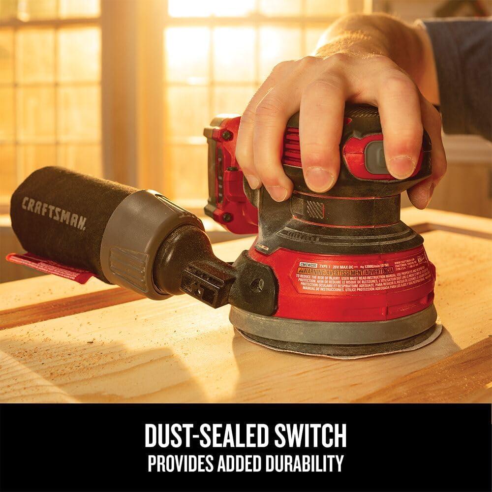image:imageCRAFTSMAN V20 Orbital Sander Cordless 12000 OPM Bare Tool Only CMCW220BRandom Orbit Sander Tool Only