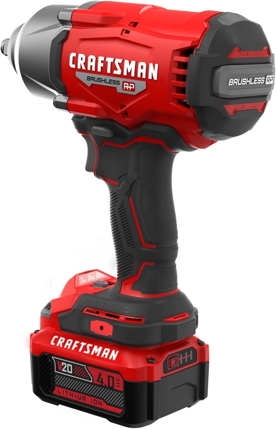 image:imageCRAFTSMAN V20 RP Impact Wrench Cordless Brushless High Torque 12 Inch 4Ah Battery and Charger Included CMCF940M1