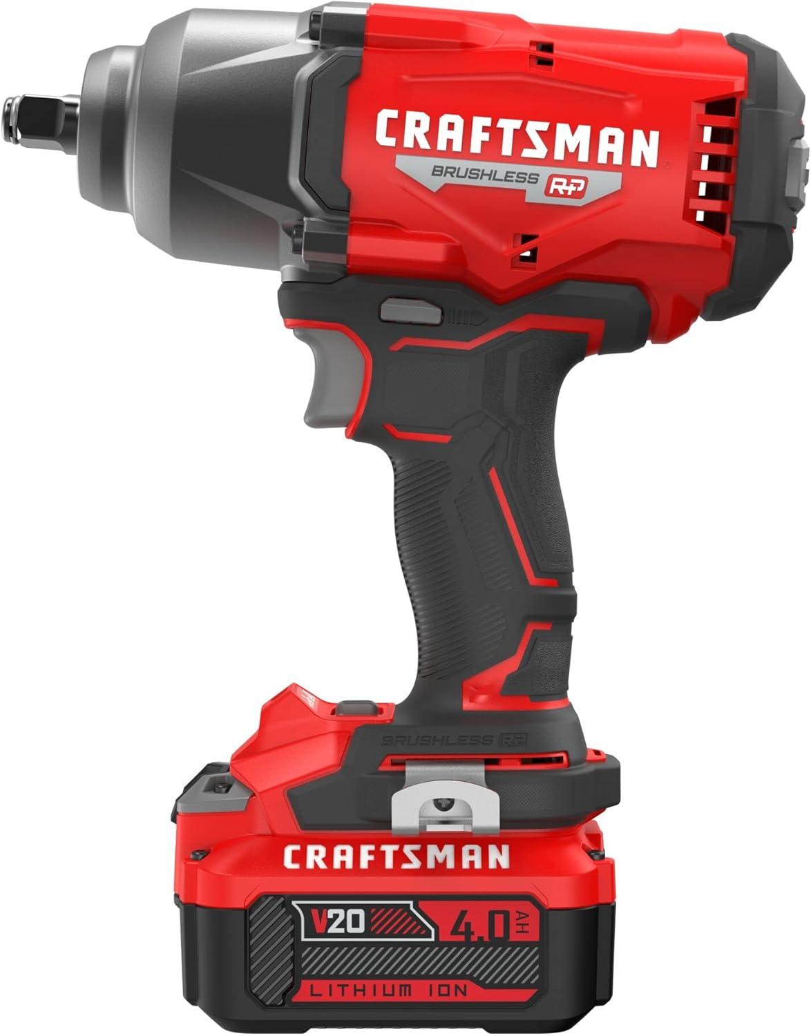 image:imageCRAFTSMAN V20 RP Impact Wrench Cordless Brushless High Torque 12 Inch 4Ah Battery and Charger Included CMCF940M1