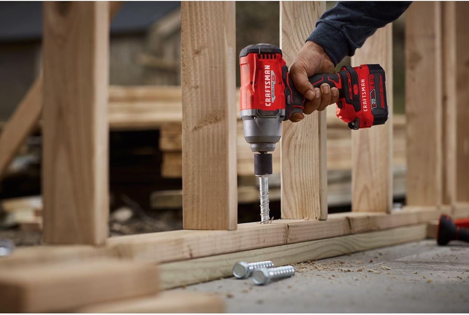 image:imageCRAFTSMAN V20 RP Impact Wrench Cordless Brushless High Torque 12 Inch 4Ah Battery and Charger Included CMCF940M1