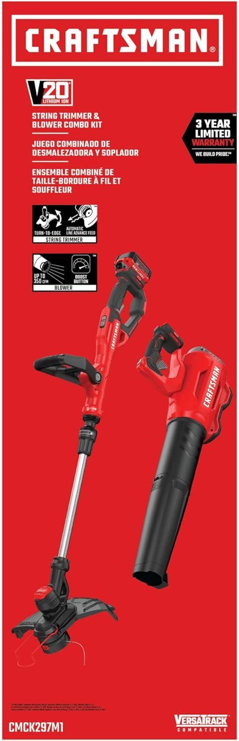 image:imageCRAFTSMAN V20 String Trimmer and Lawn Edger Kit with 4Ah Battery and Charger 13 in Cordless Weed Wacker with Up to 63 Minutes Runtime Lightweight CMCST901M120V Extended Runtime Trimmer Blower Kit