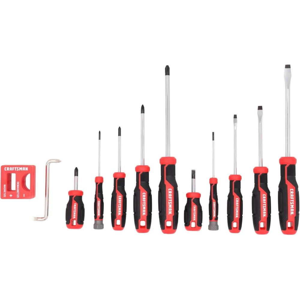 image:imageCRAFTSMAN Screwdriver Set 12 Pc Includes Flat Head and Phillips Screwdrivers Offset MagnetizerDemagnetizer CMHT65130